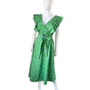 Kate Spade Vibrant Green Midi Dress with Floral Accents